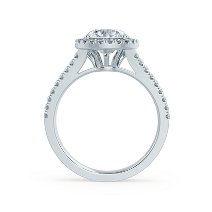 Round Halo & Pave Split Shank Lab Grown Diamond Engagement Ring