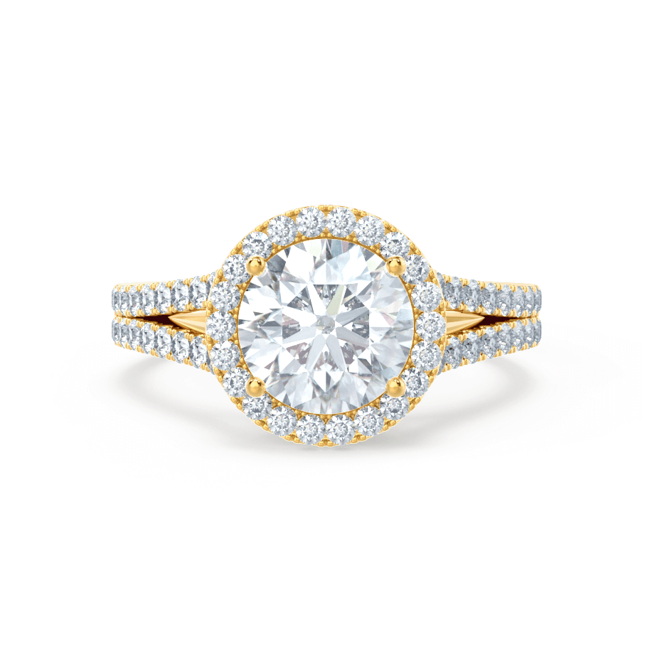 Round Halo & Pave Split Shank Lab Grown Diamond Engagement Ring