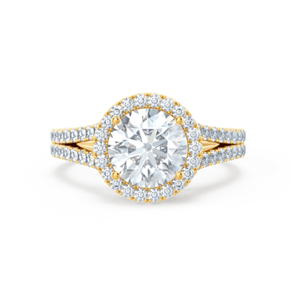 Round Halo & Pave Split Shank Lab Grown Diamond Engagement Ring
