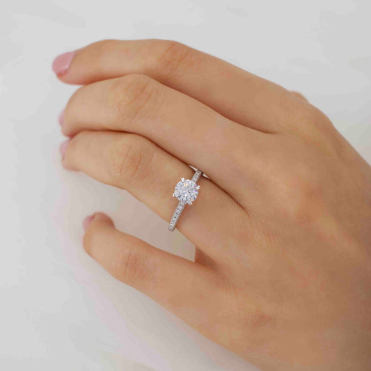 Round Hidden Halo & Pave Lab Grown Diamond Engagement Ring