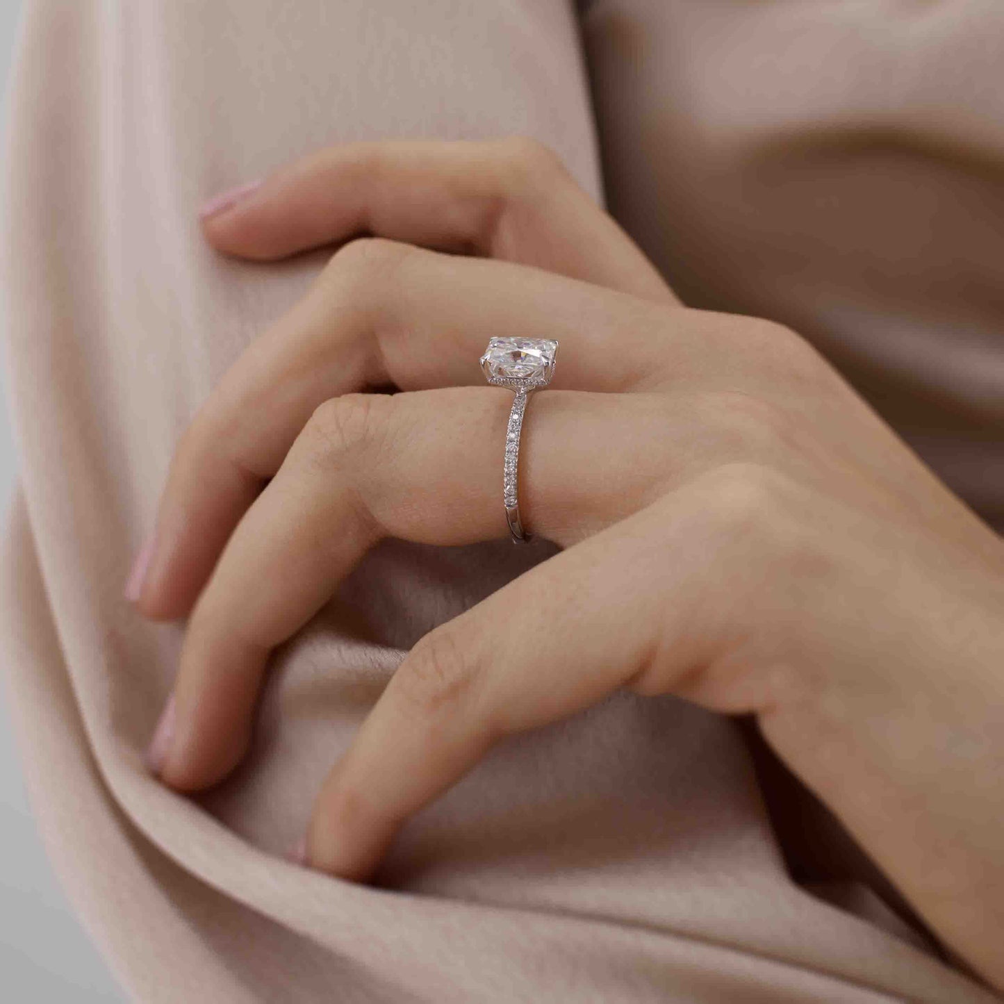 Radiant Hidden Halo & Pave Lab Grown Diamond Engagement Ring