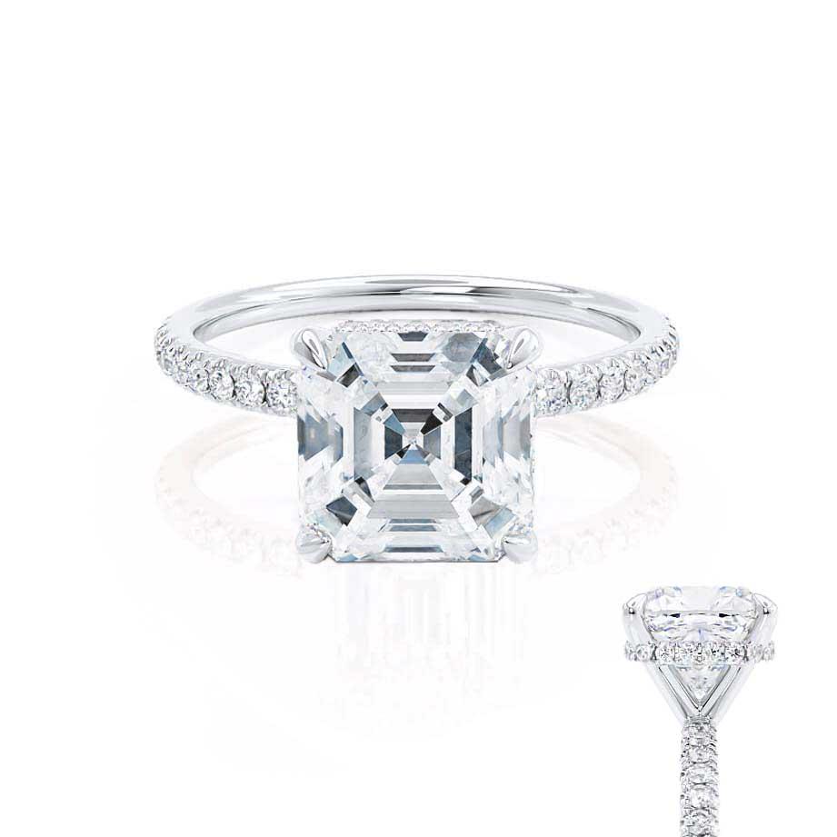 1.30 CT Asscher Shaped Hidden Halo Moissanite Engagement Ring 4