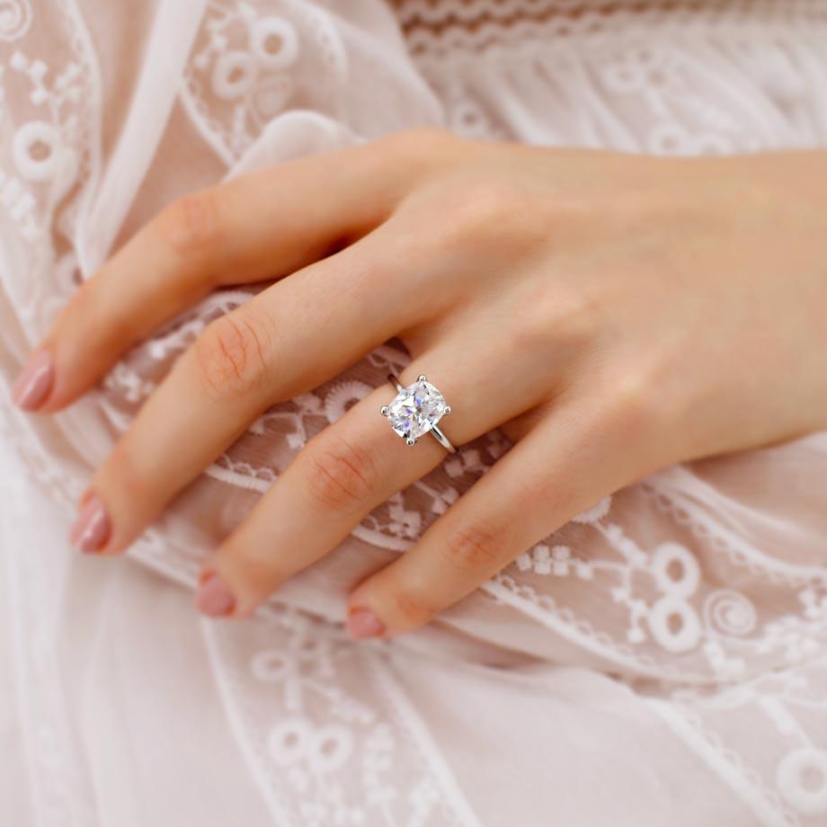 Elongated Cushion Solitaire Lab Grown Diamond Engagement Ring