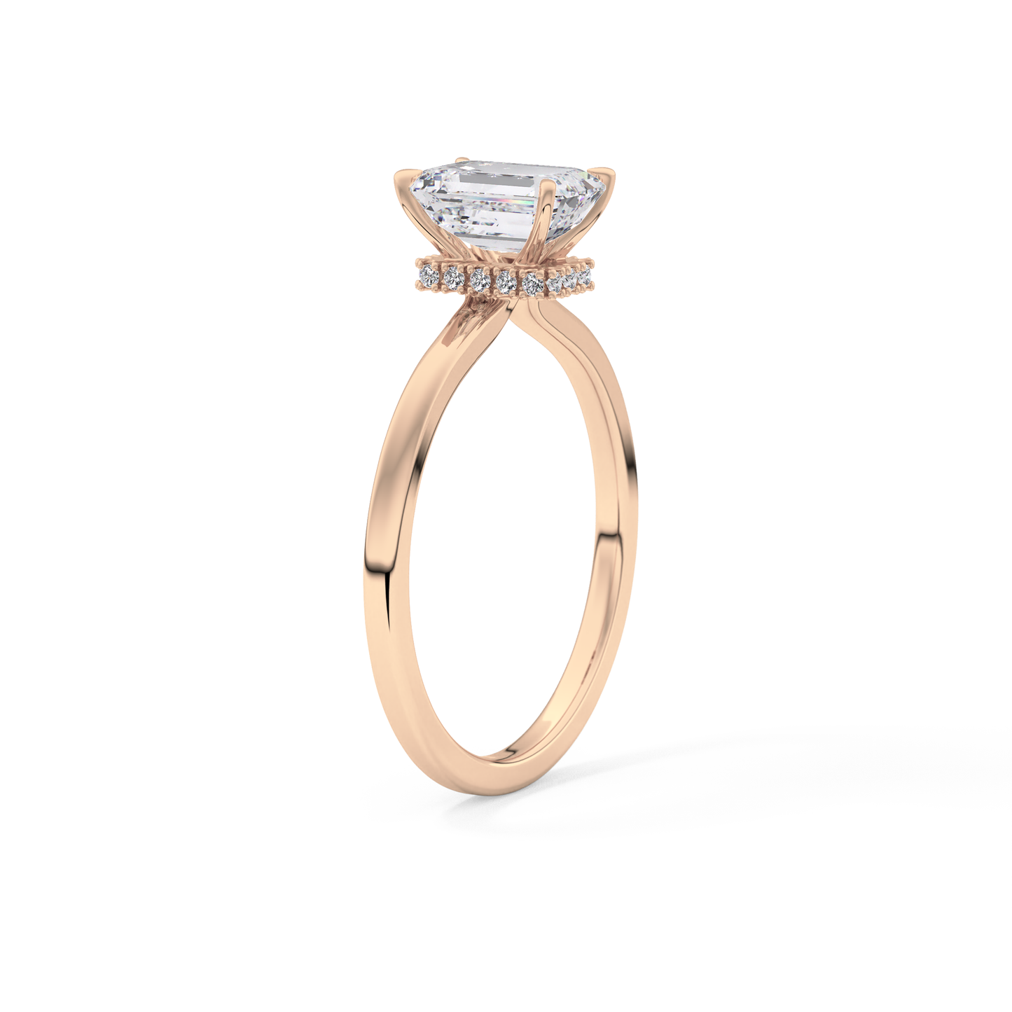 Emerald Hidden Halo Lab Grown Diamond Engagement Ring