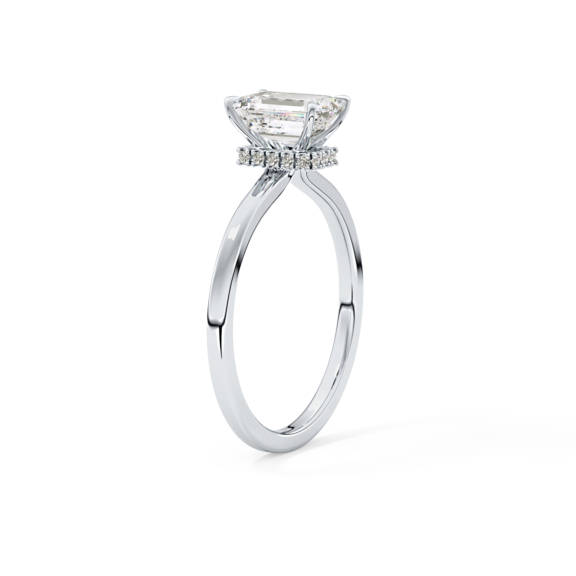 Emerald Hidden Halo Lab Grown Diamond Engagement Ring