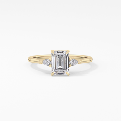 Emerald Three Stone Lab Grown Diamond Engagement Ring