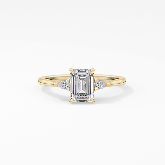 Emerald Three Stone Lab Grown Diamond Engagement Ring