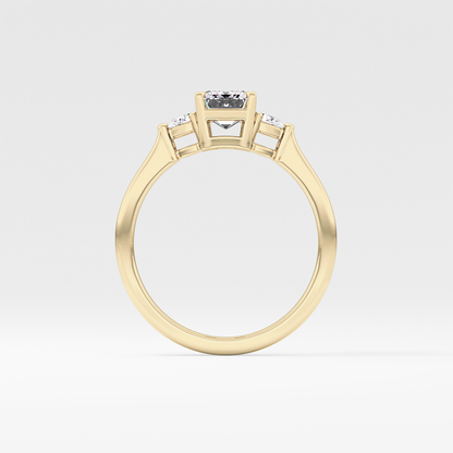 Emerald Three Stone Lab Grown Diamond Engagement Ring