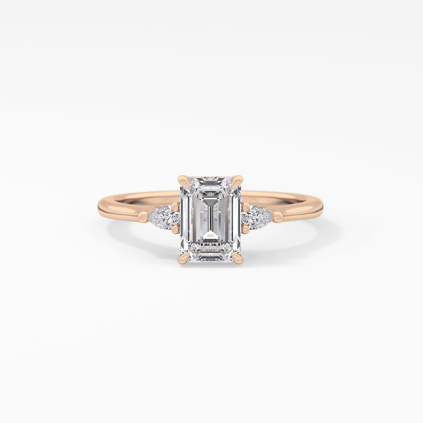 Emerald Three Stone Lab Grown Diamond Engagement Ring