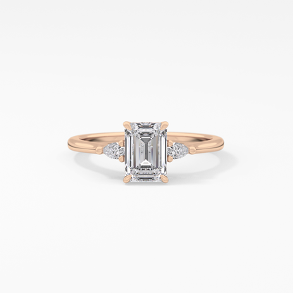 Emerald Three Stone Lab Grown Diamond Engagement Ring