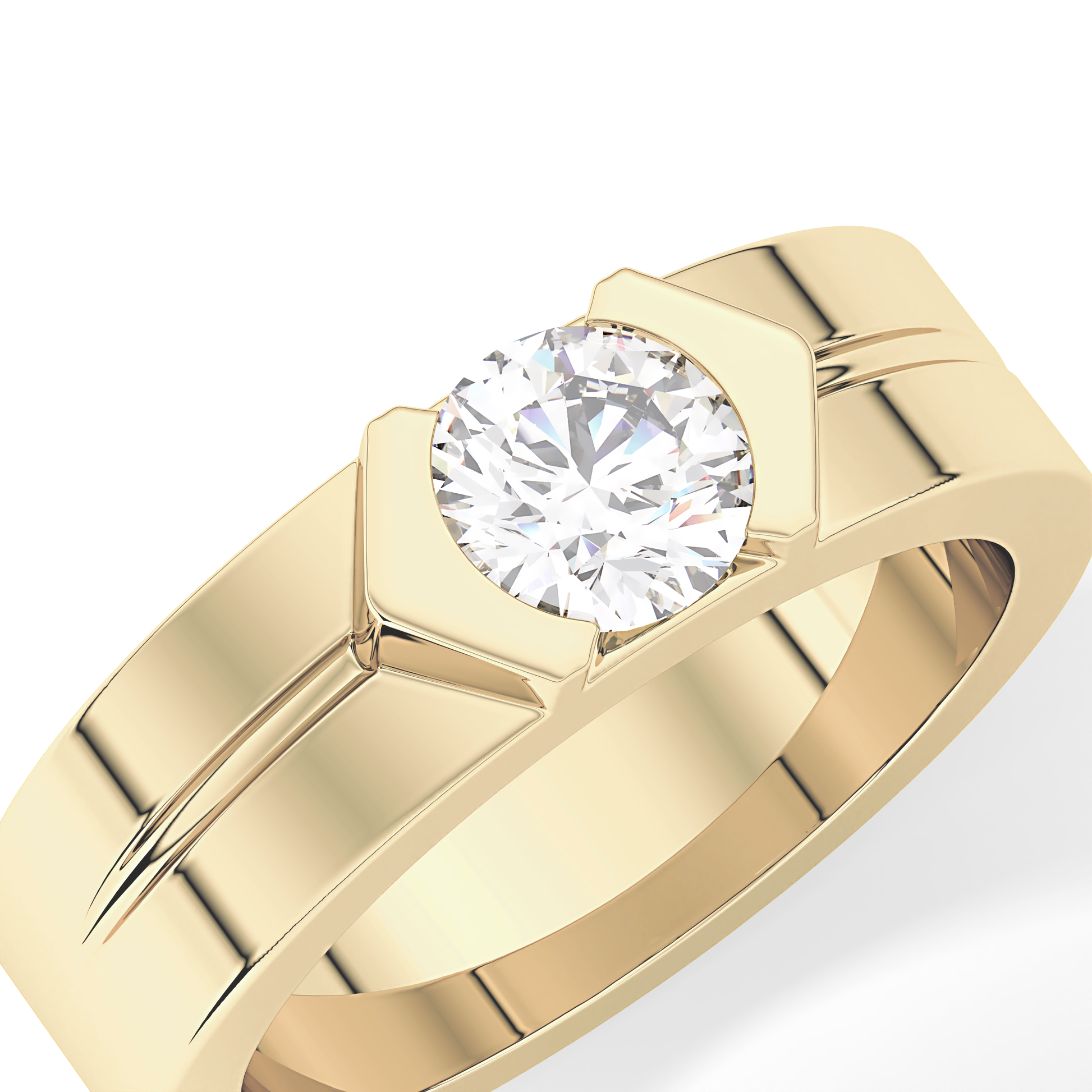 Round Cut 0.59 Carat Moissanite Men's Wedding Band – Tenison Setting & Solitaire Style in Gold 15