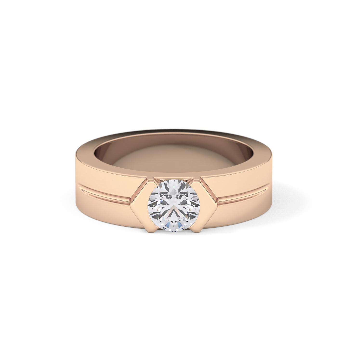Round Cut 0.59 Carat Moissanite Men's Wedding Band – Tenison Setting & Solitaire Style in Gold 17
