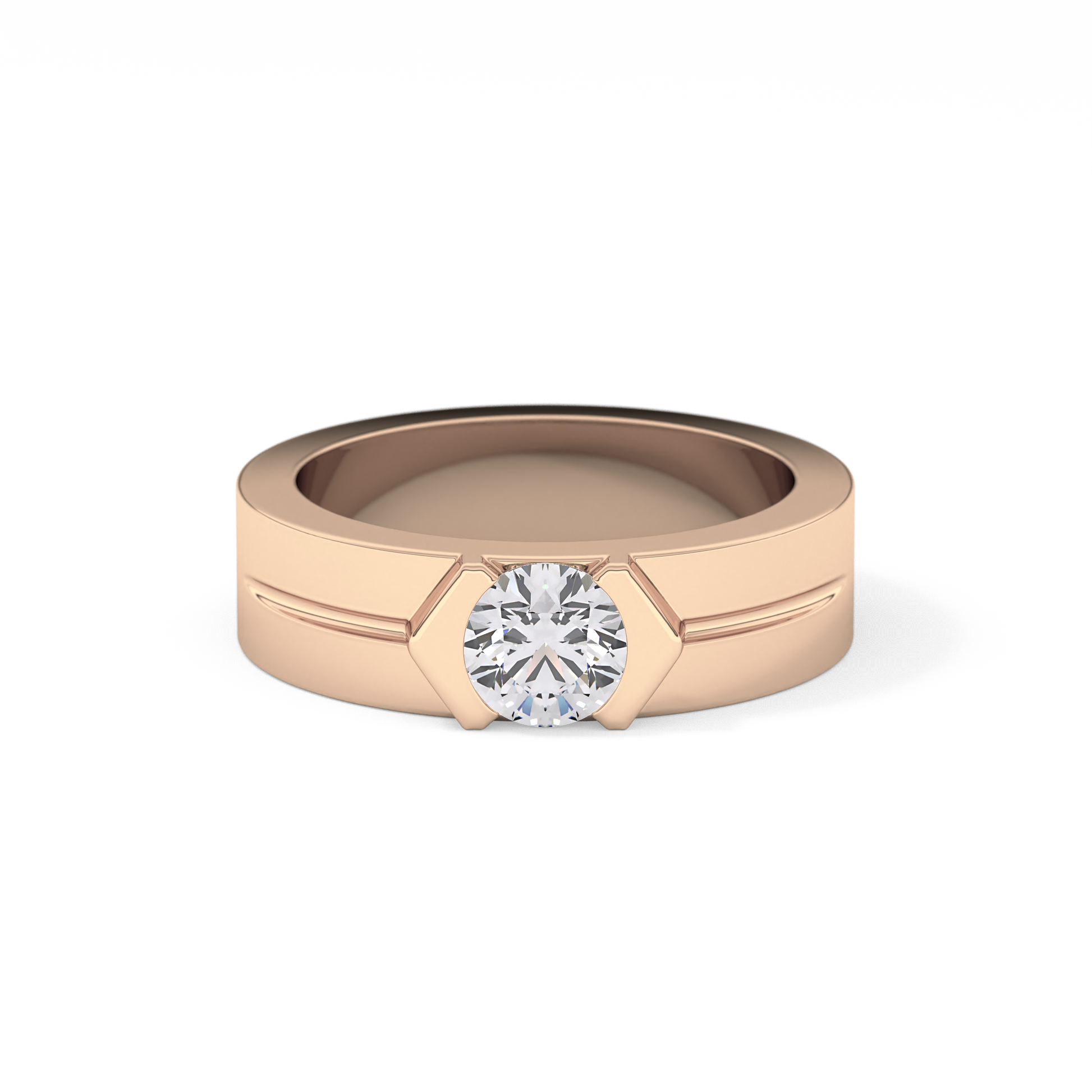 Round Cut 0.59 Carat Moissanite Men's Wedding Band – Tenison Setting & Solitaire Style in Gold 17