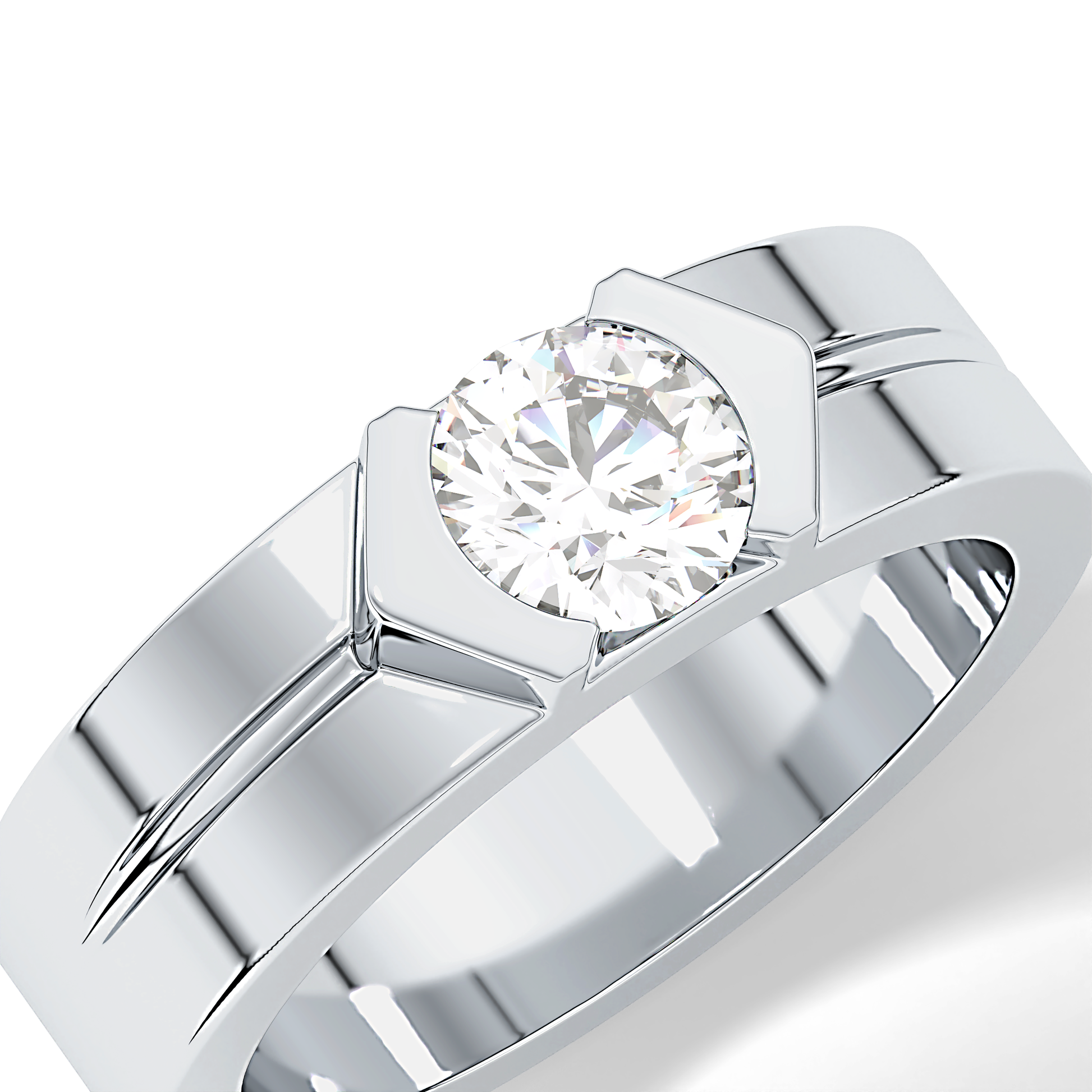Round Cut 0.59 Carat Moissanite Men's Wedding Band – Tenison Setting & Solitaire Style in Gold 7