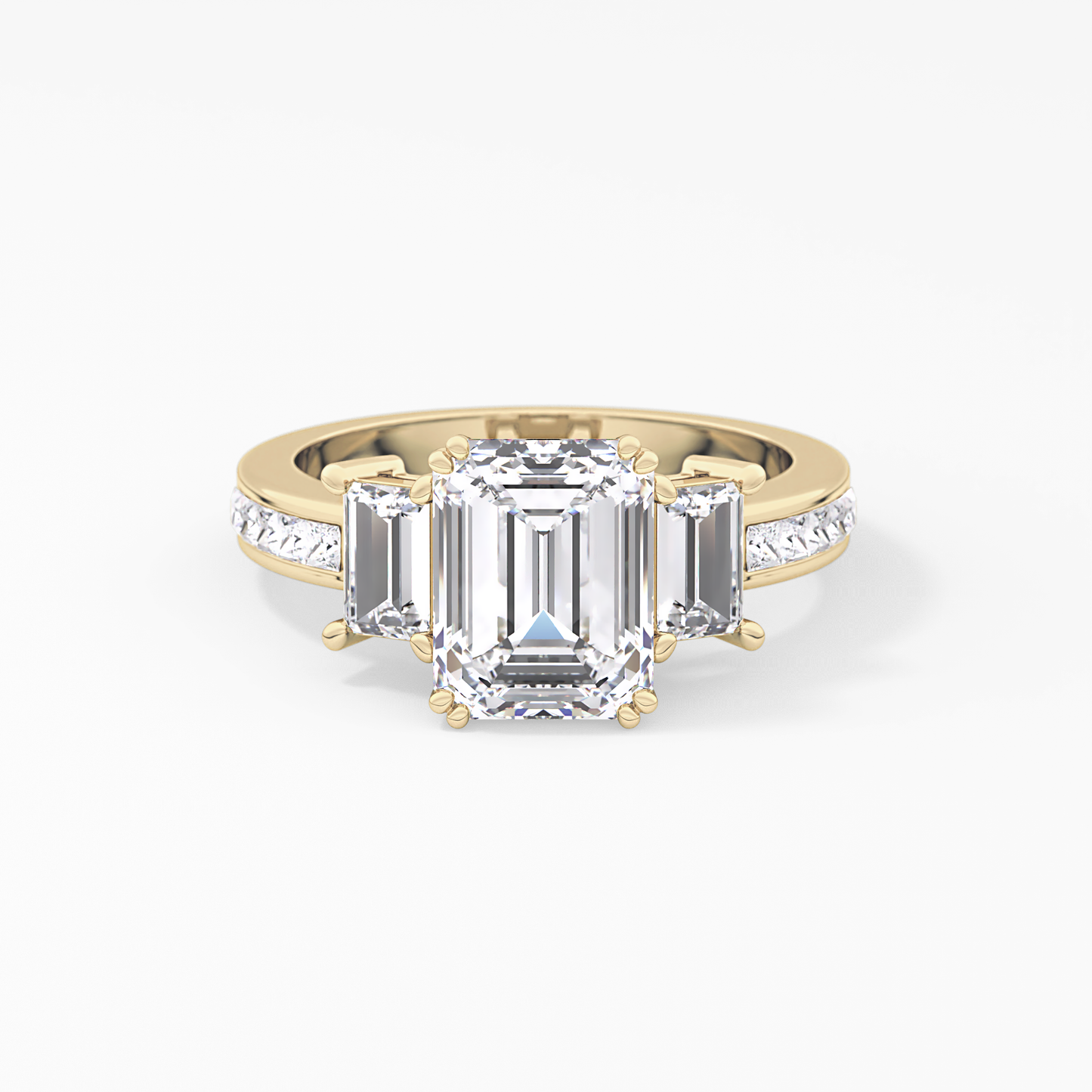 Emerald Three Stone & Pave Lab Grown Diamond Engagement Ring