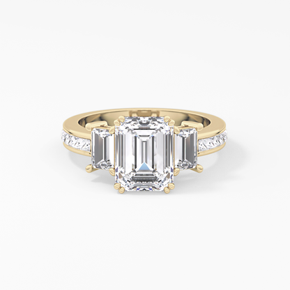 Emerald Three Stone & Pave Lab Grown Diamond Engagement Ring