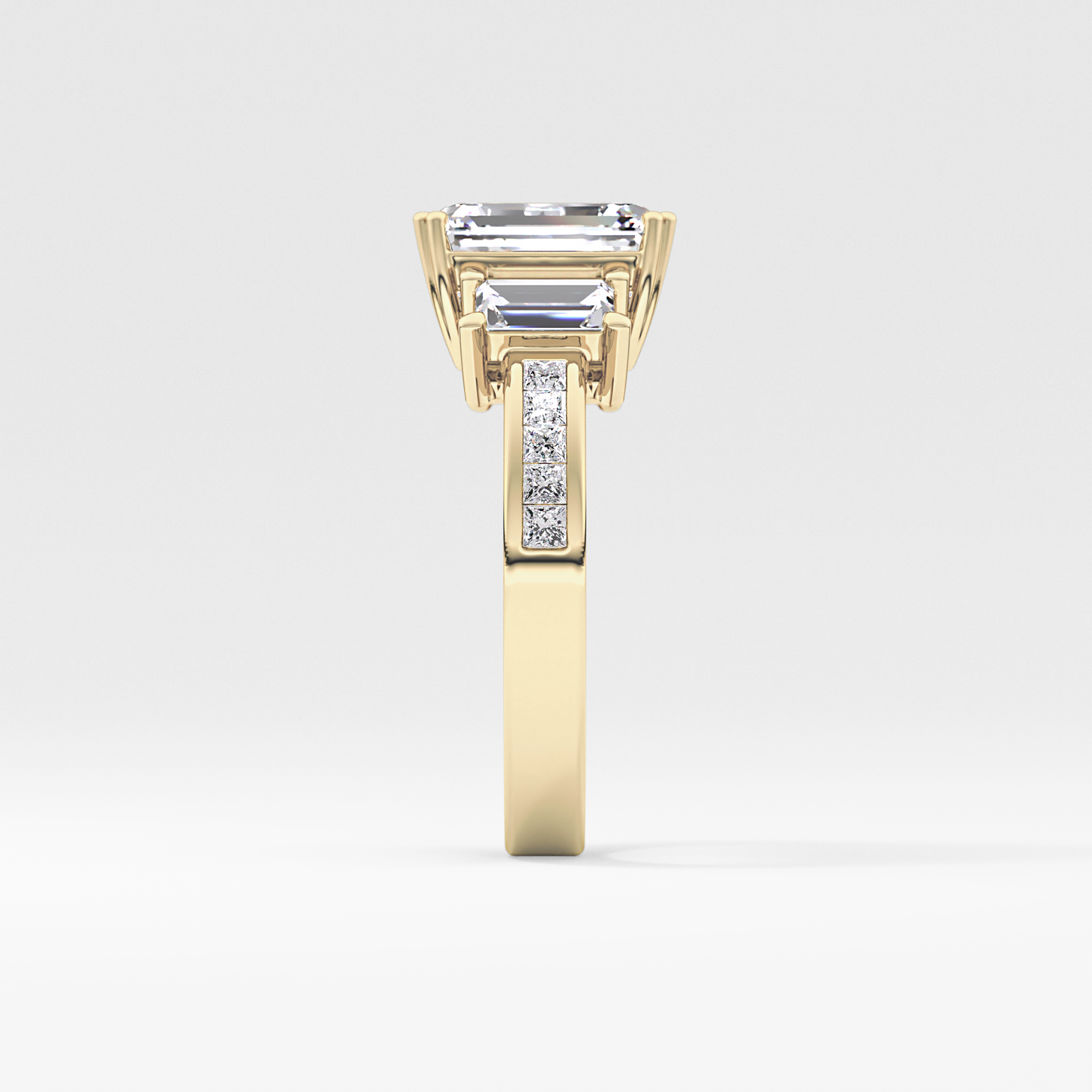 Emerald Three Stone & Pave Lab Grown Diamond Engagement Ring
