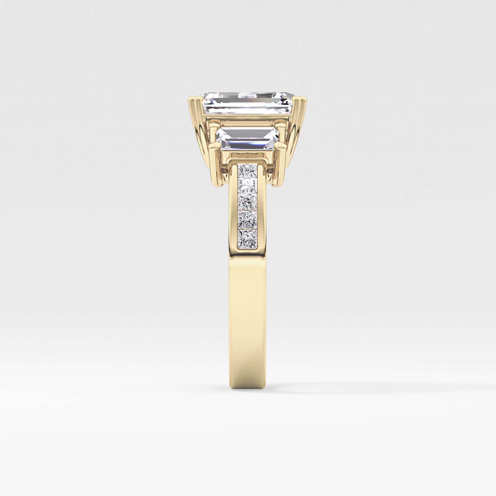 Emerald Three Stone & Pave Lab Grown Diamond Engagement Ring