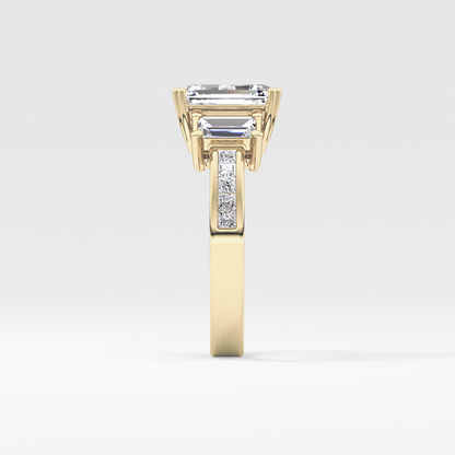 Emerald Three Stone & Pave Lab Grown Diamond Engagement Ring