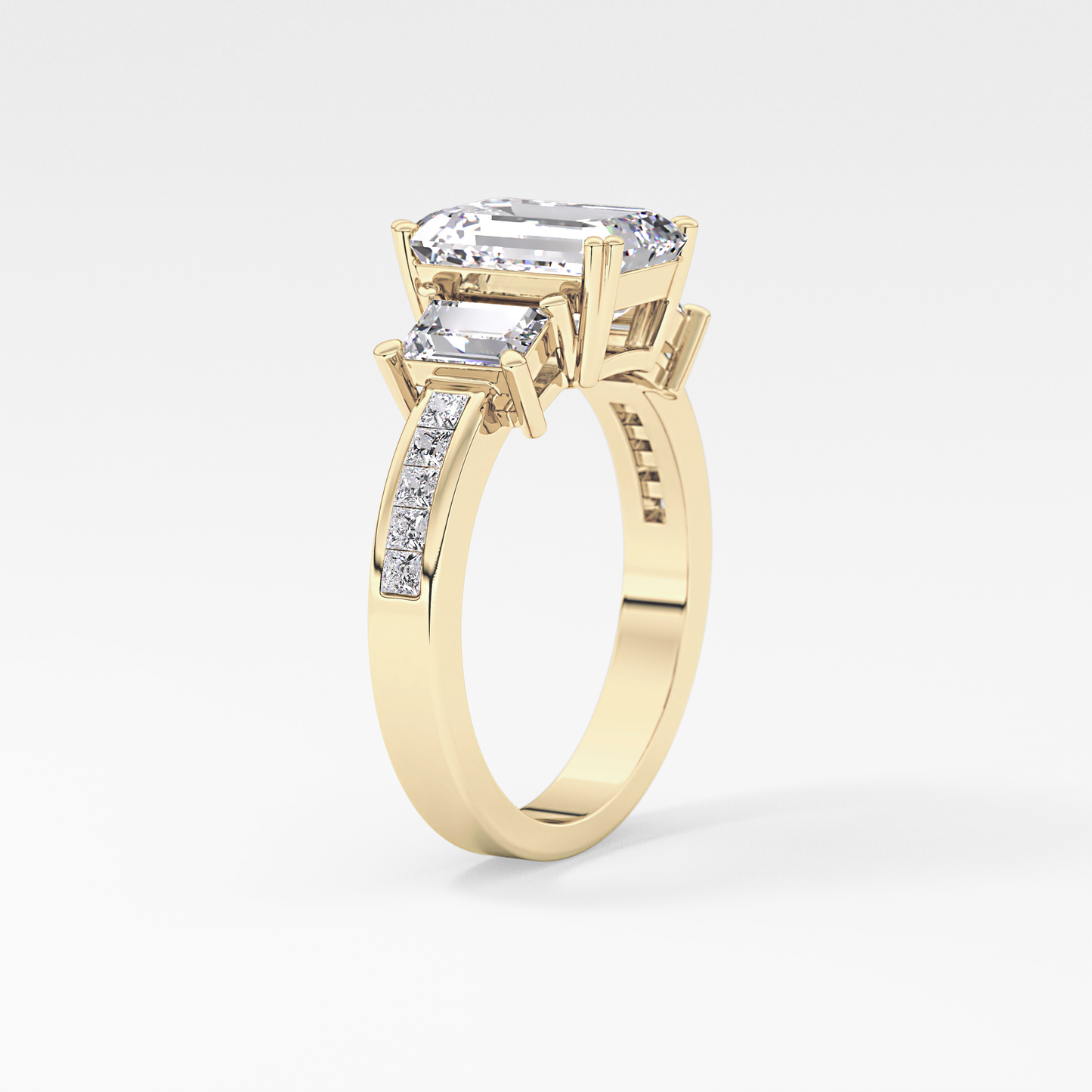 Emerald Three Stone & Pave Lab Grown Diamond Engagement Ring