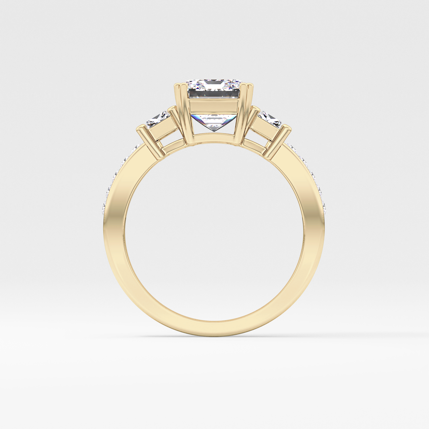 Emerald Three Stone & Pave Lab Grown Diamond Engagement Ring