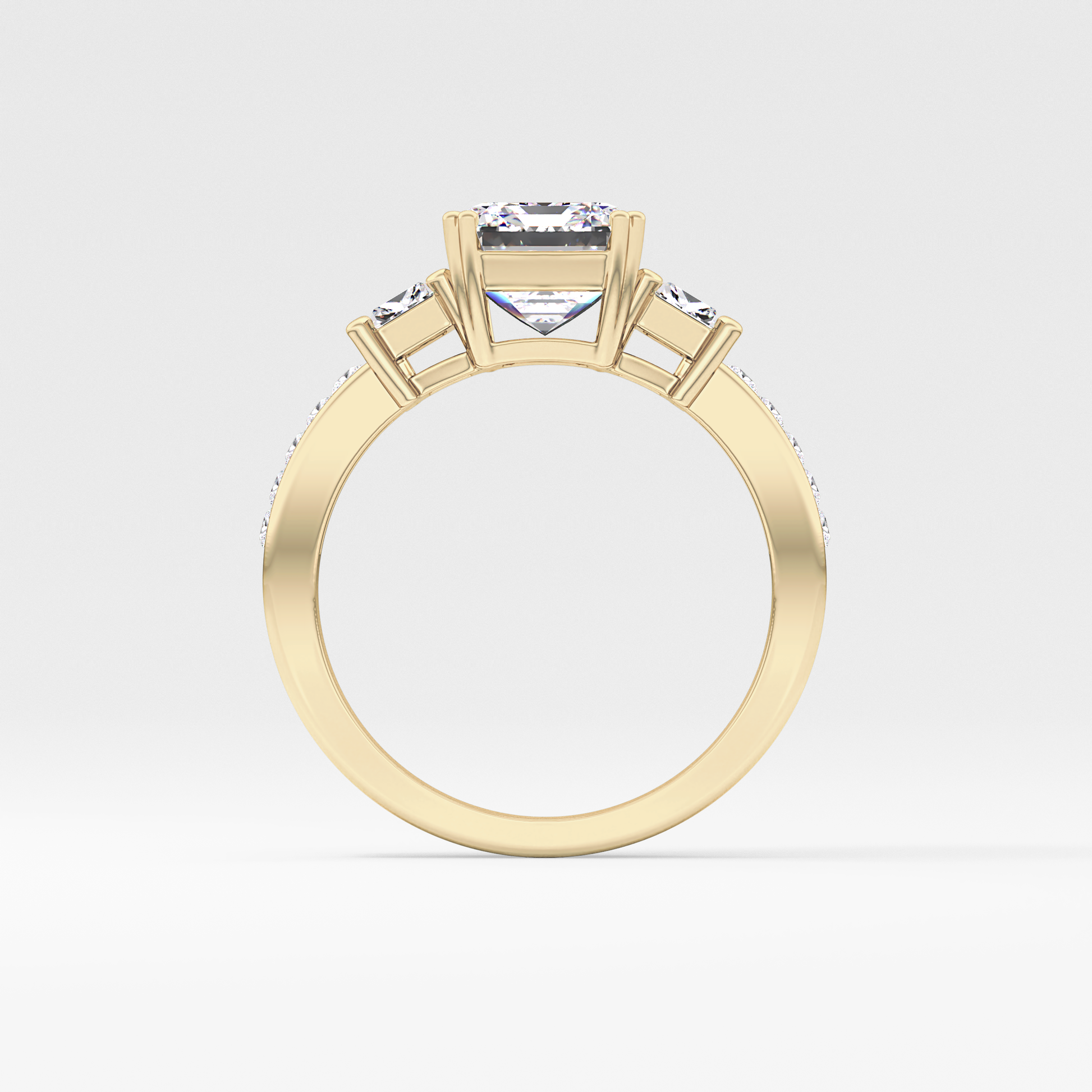 Emerald Three Stone & Pave Lab Grown Diamond Engagement Ring