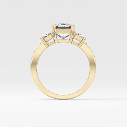 Emerald Three Stone & Pave Lab Grown Diamond Engagement Ring