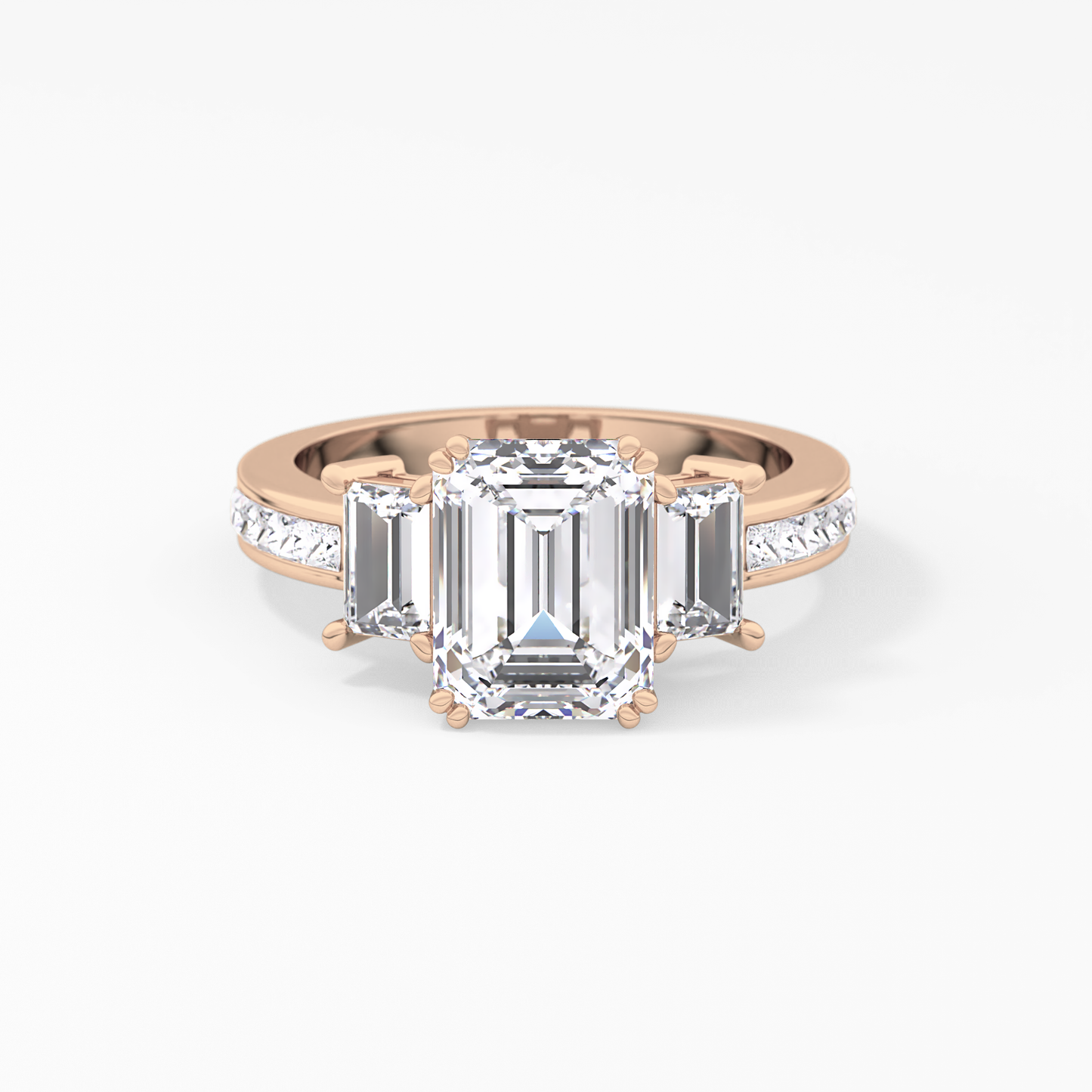 Emerald Three Stone & Pave Lab Grown Diamond Engagement Ring
