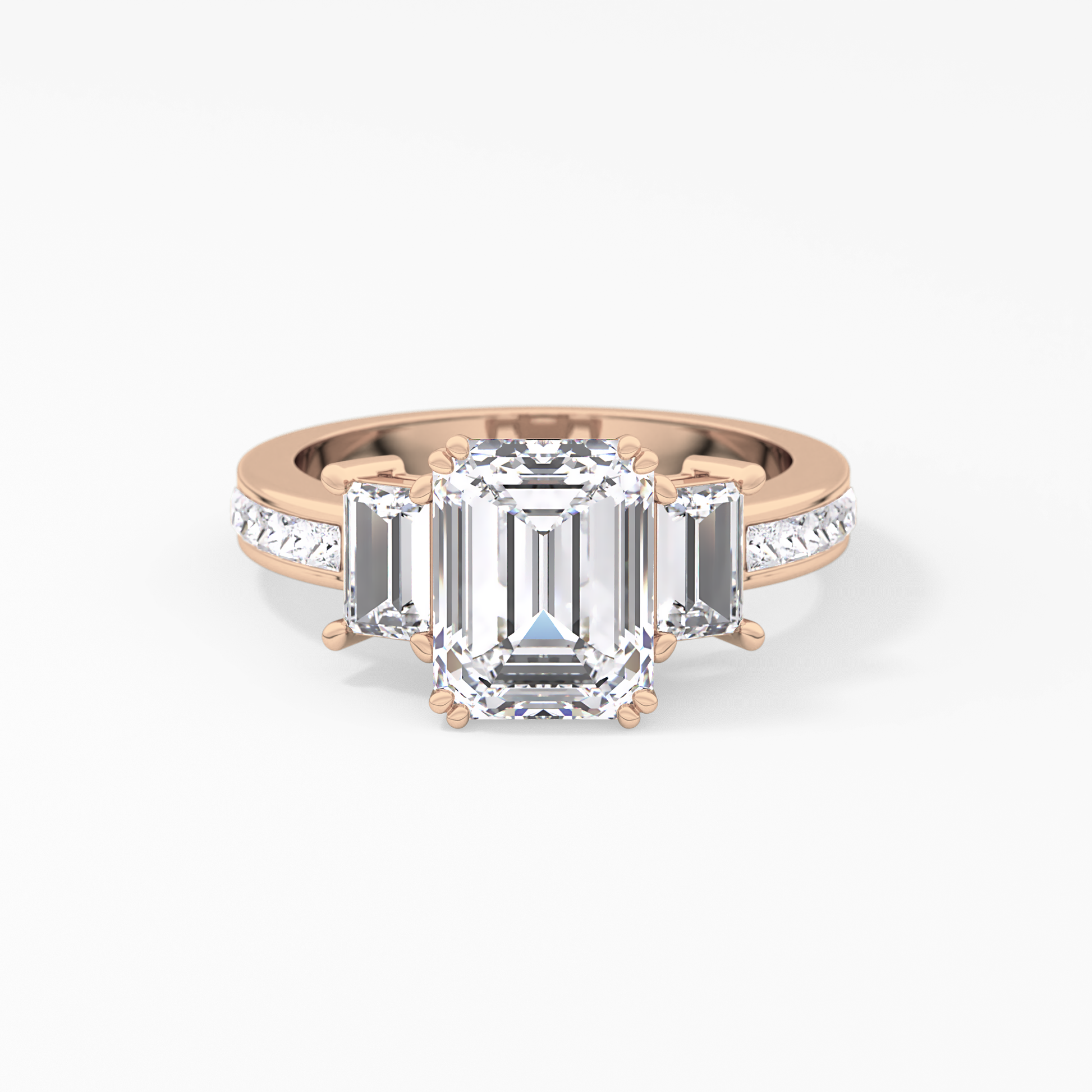 Emerald Three Stone & Pave Lab Grown Diamond Engagement Ring