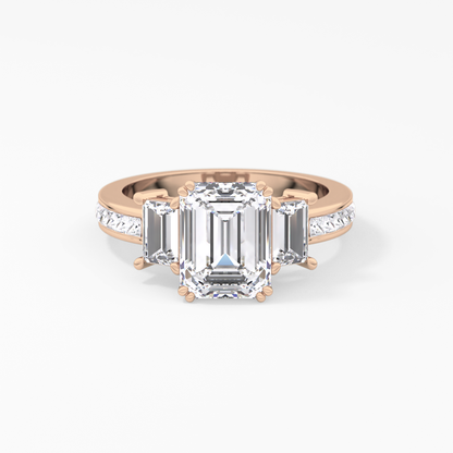 Emerald Three Stone & Pave Lab Grown Diamond Engagement Ring
