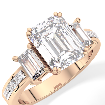 Emerald Three Stone & Pave Lab Grown Diamond Engagement Ring