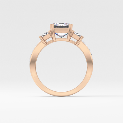 Emerald Three Stone & Pave Lab Grown Diamond Engagement Ring