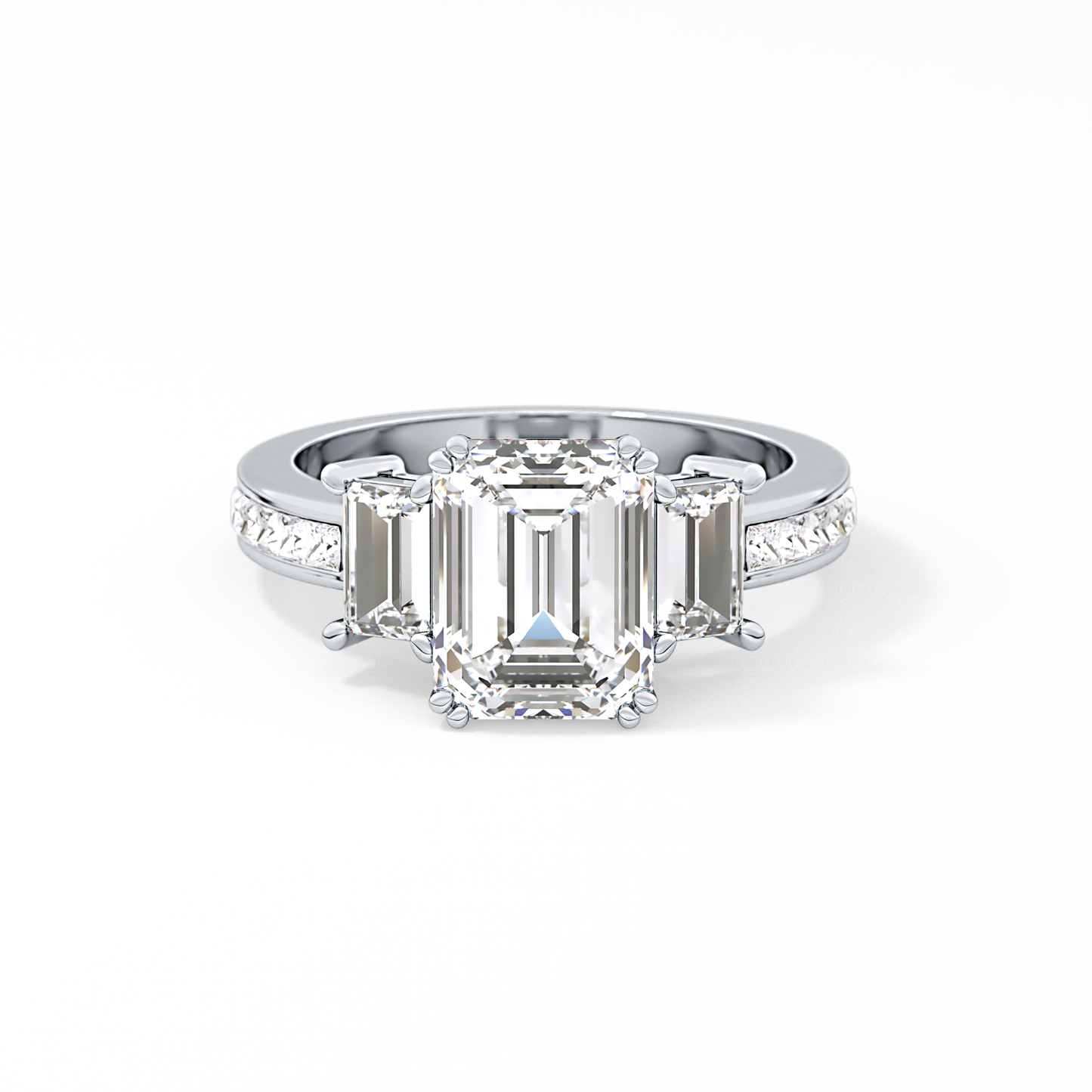 Emerald Three Stone & Pave Lab Grown Diamond Engagement Ring