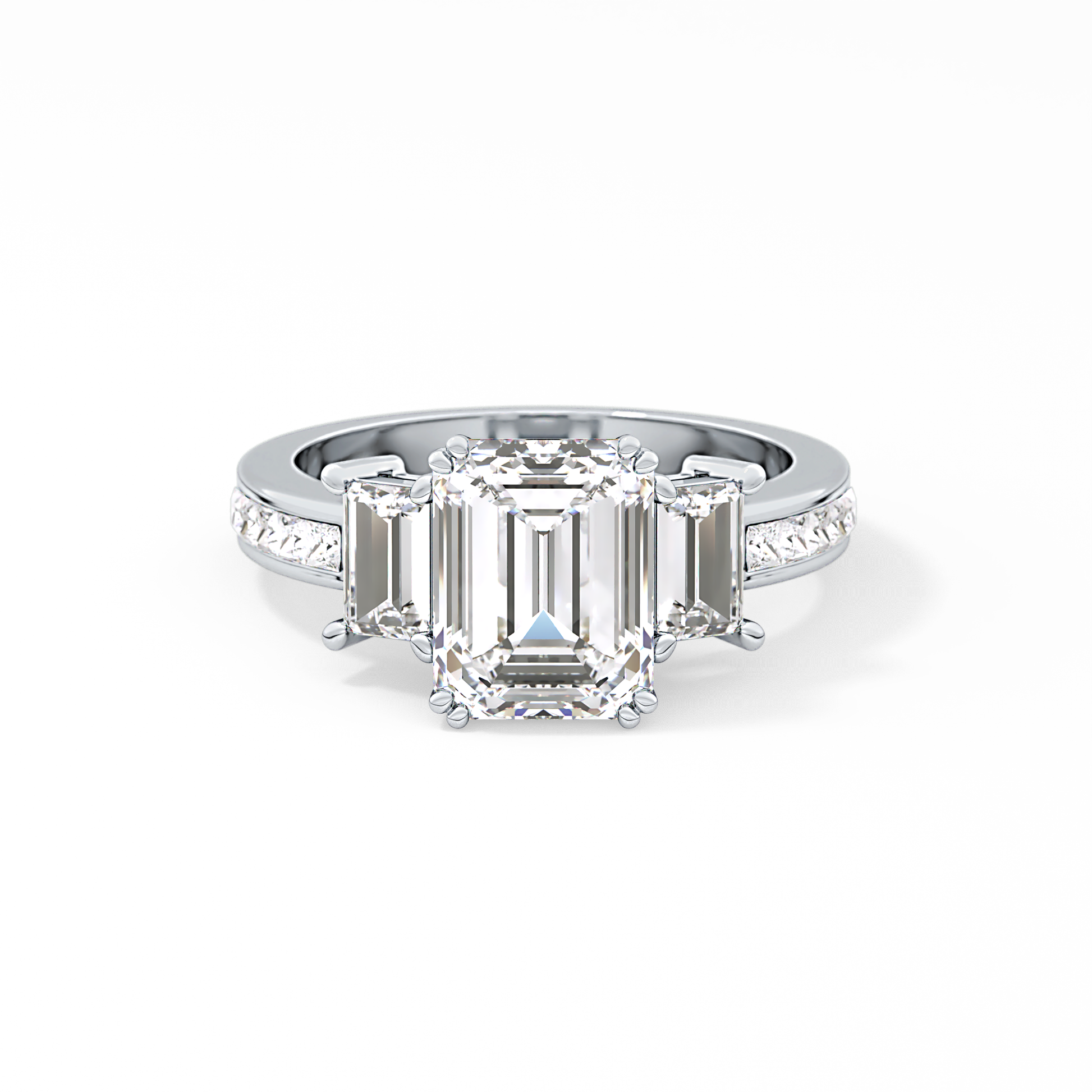 Emerald Three Stone & Pave Lab Grown Diamond Engagement Ring