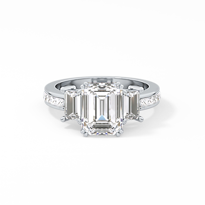 Emerald Three Stone & Pave Lab Grown Diamond Engagement Ring
