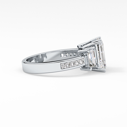 Emerald Three Stone & Pave Lab Grown Diamond Engagement Ring
