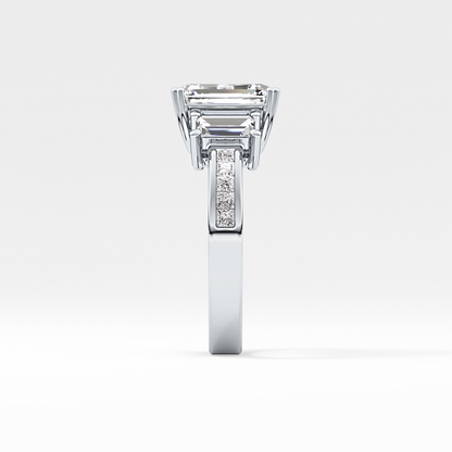 Emerald Three Stone & Pave Lab Grown Diamond Engagement Ring