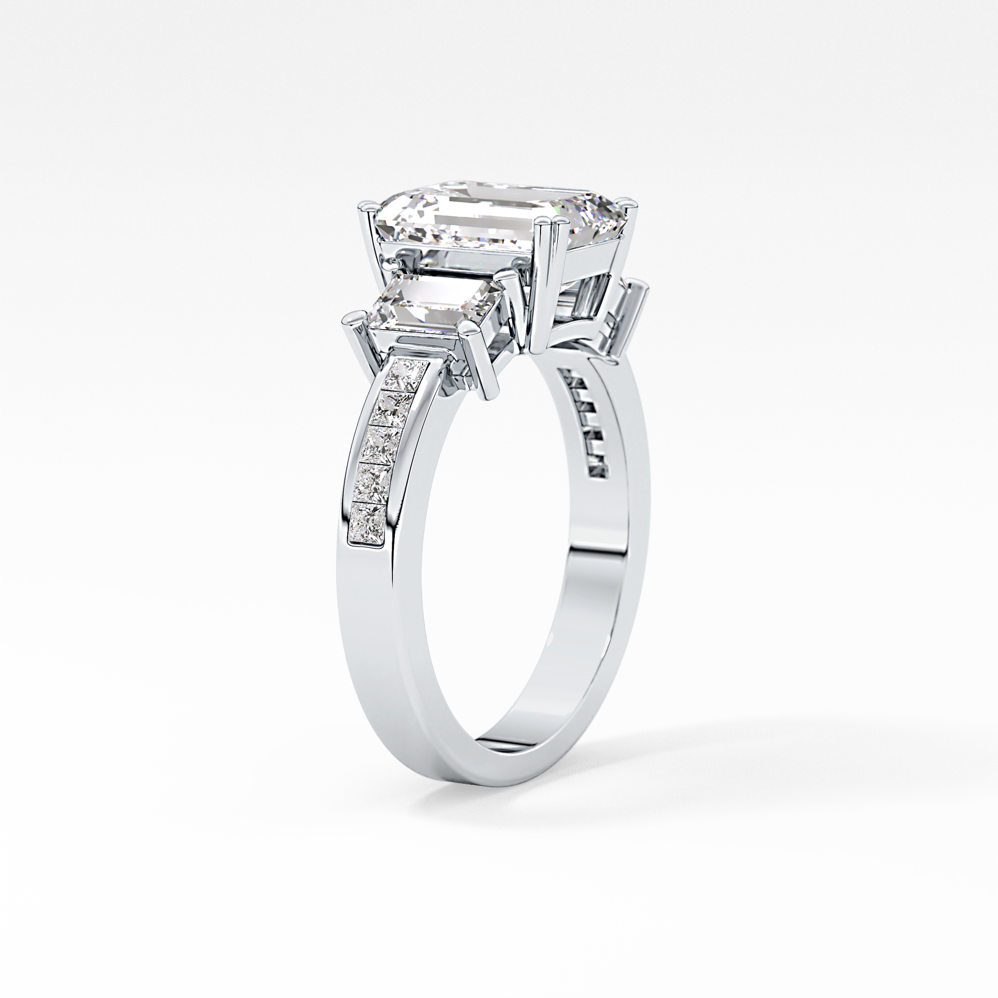 Emerald Three Stone & Pave Lab Grown Diamond Engagement Ring