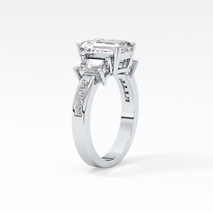 Emerald Three Stone & Pave Lab Grown Diamond Engagement Ring