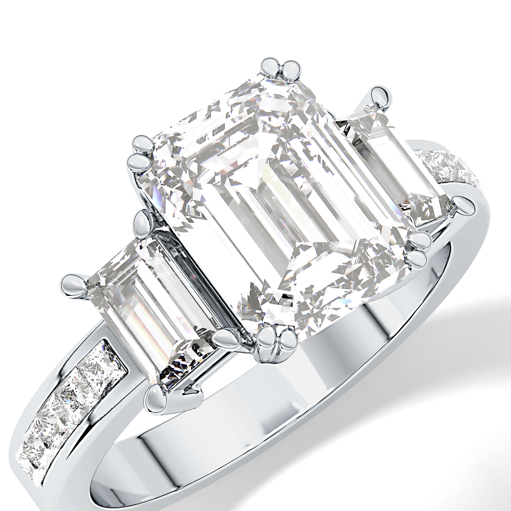 Emerald Three Stone & Pave Lab Grown Diamond Engagement Ring