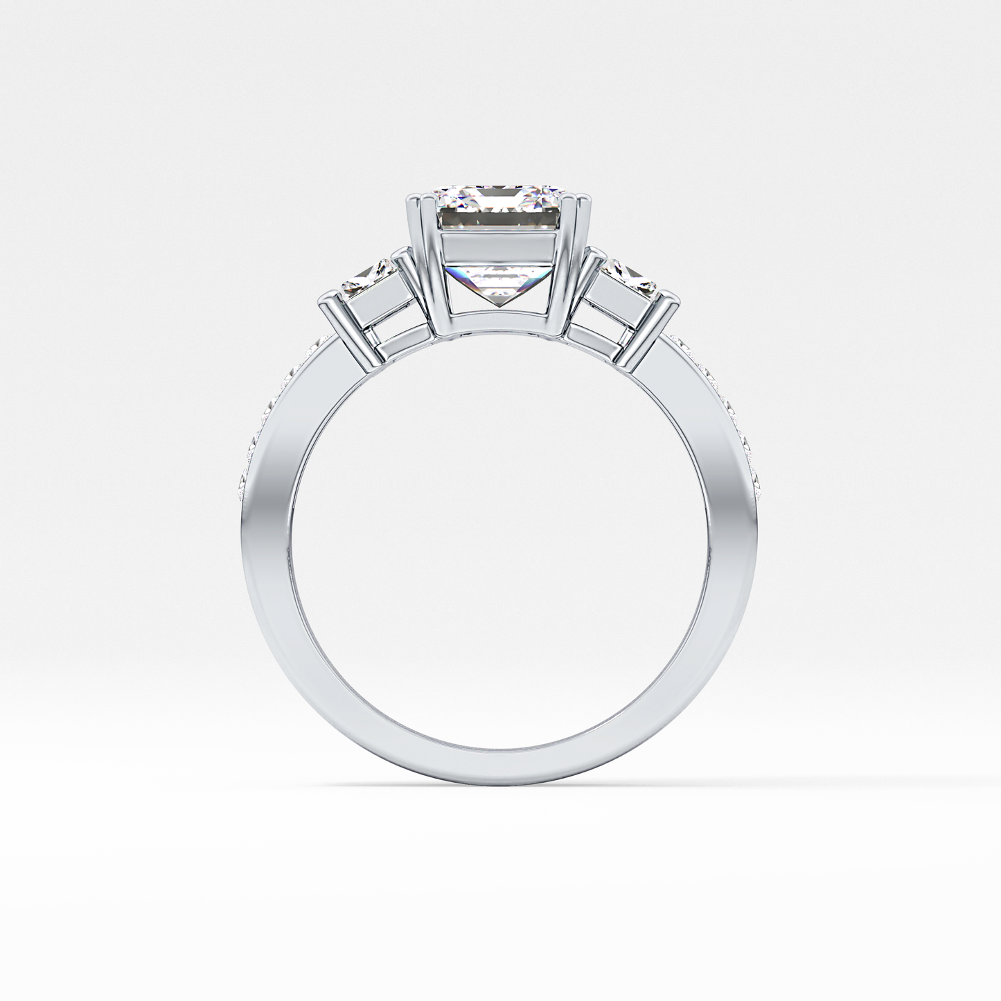 Emerald Three Stone & Pave Lab Grown Diamond Engagement Ring