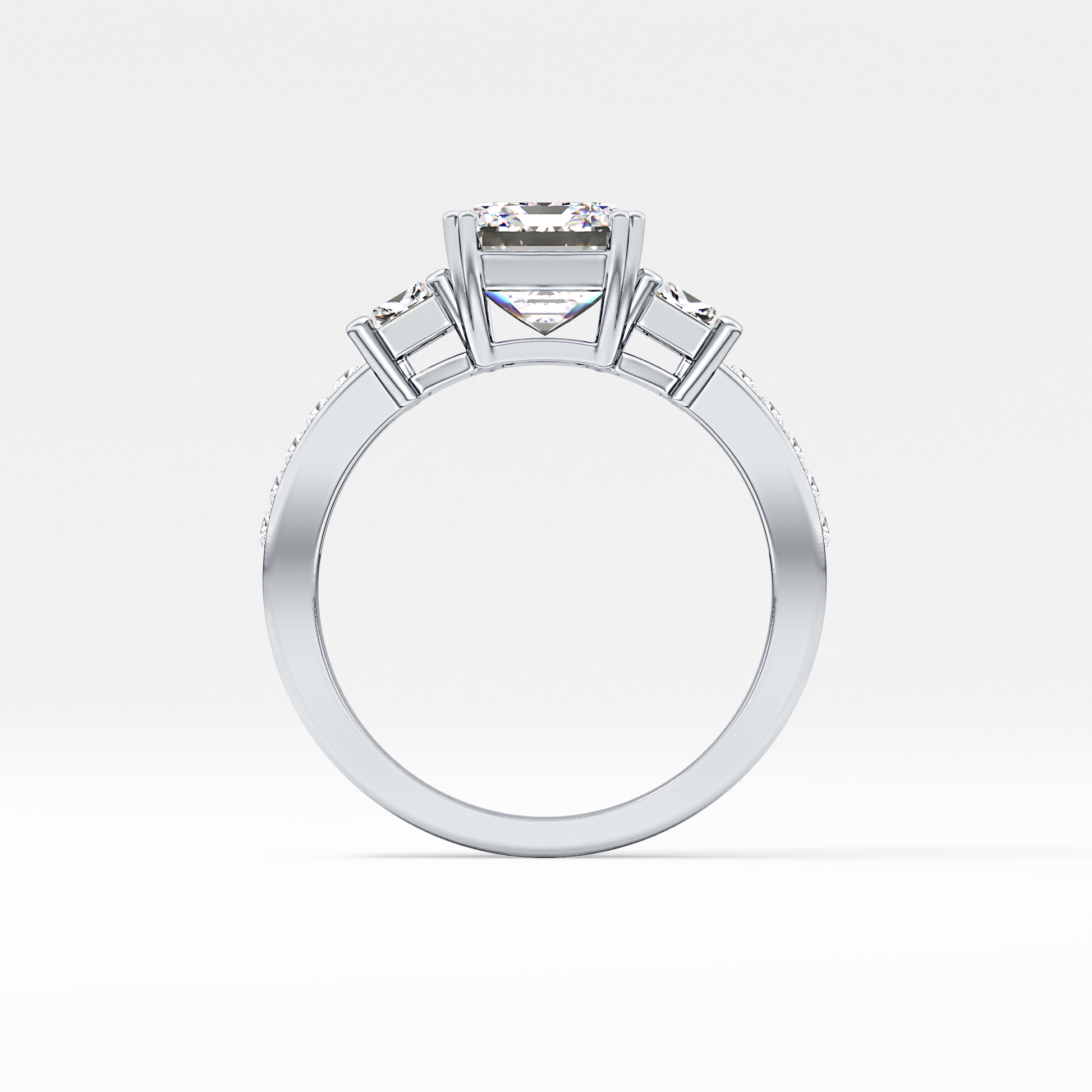 Emerald Three Stone & Pave Lab Grown Diamond Engagement Ring