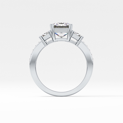 Emerald Three Stone & Pave Lab Grown Diamond Engagement Ring