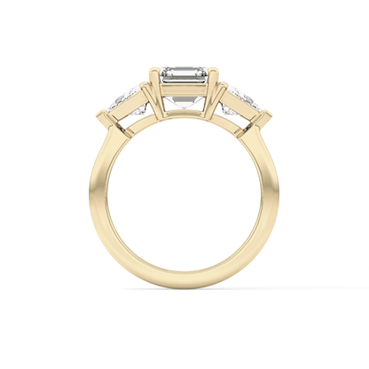 Emerald Three Stone Lab Grown Diamond Engagement Ring