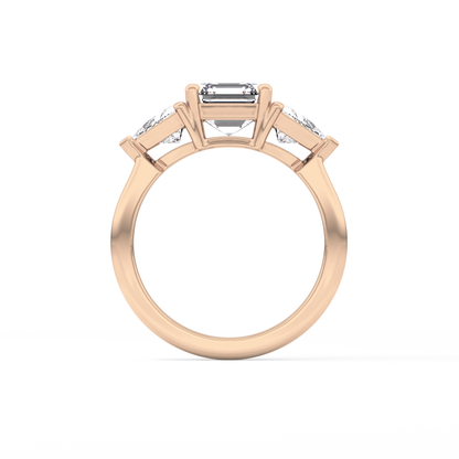 Emerald Three Stone Lab Grown Diamond Engagement Ring