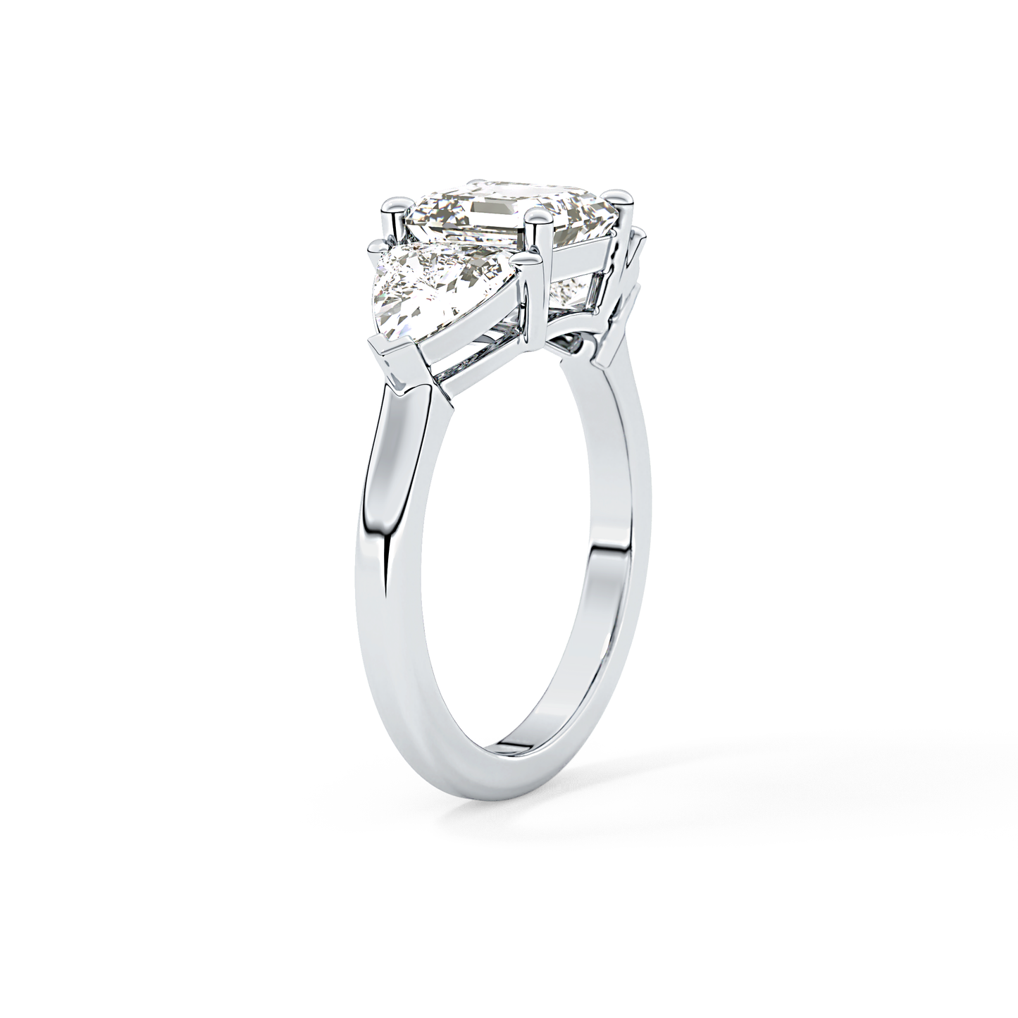 Emerald Three Stone Lab Grown Diamond Engagement Ring