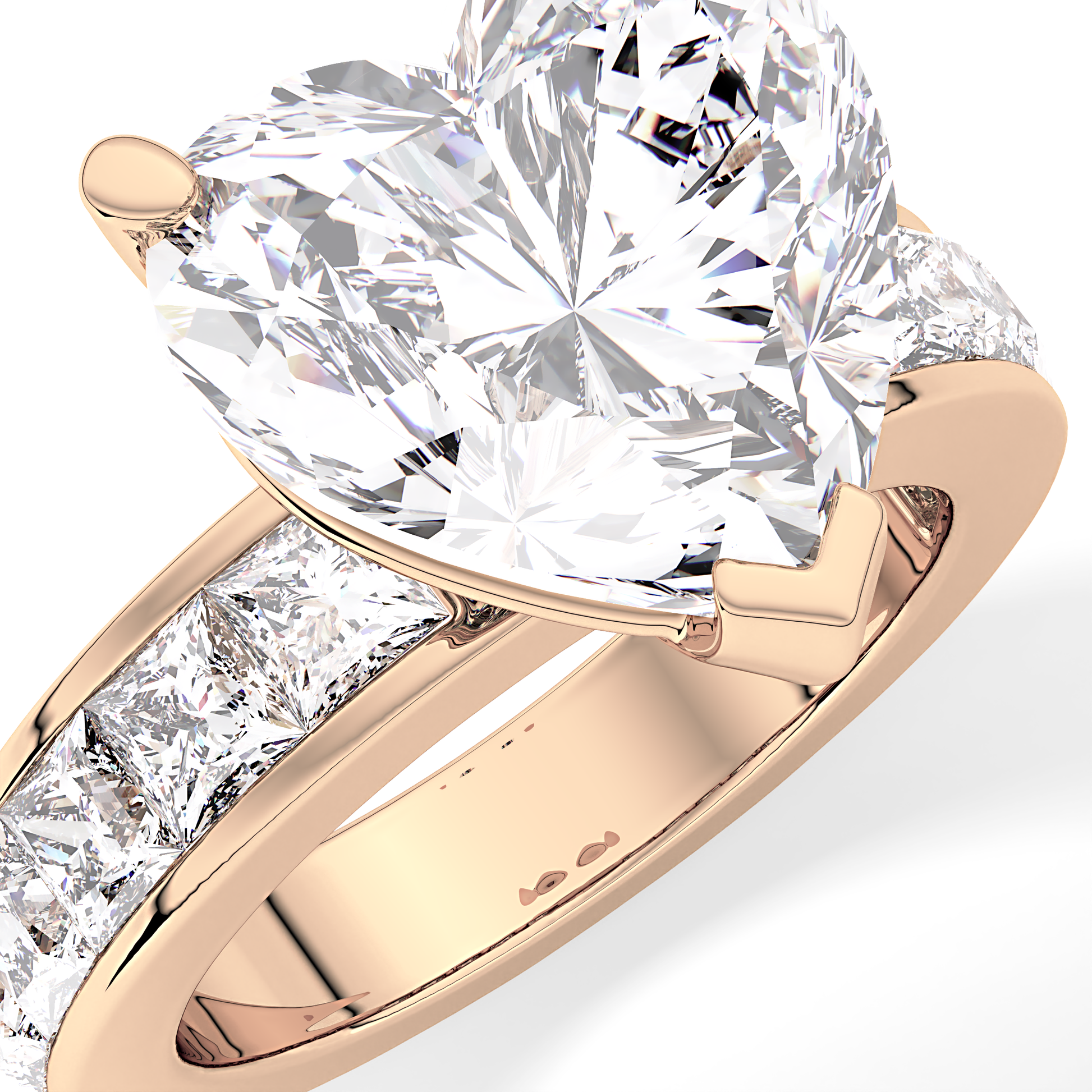 Heart Channel Pave Lab Grown Diamond Engagement Ring