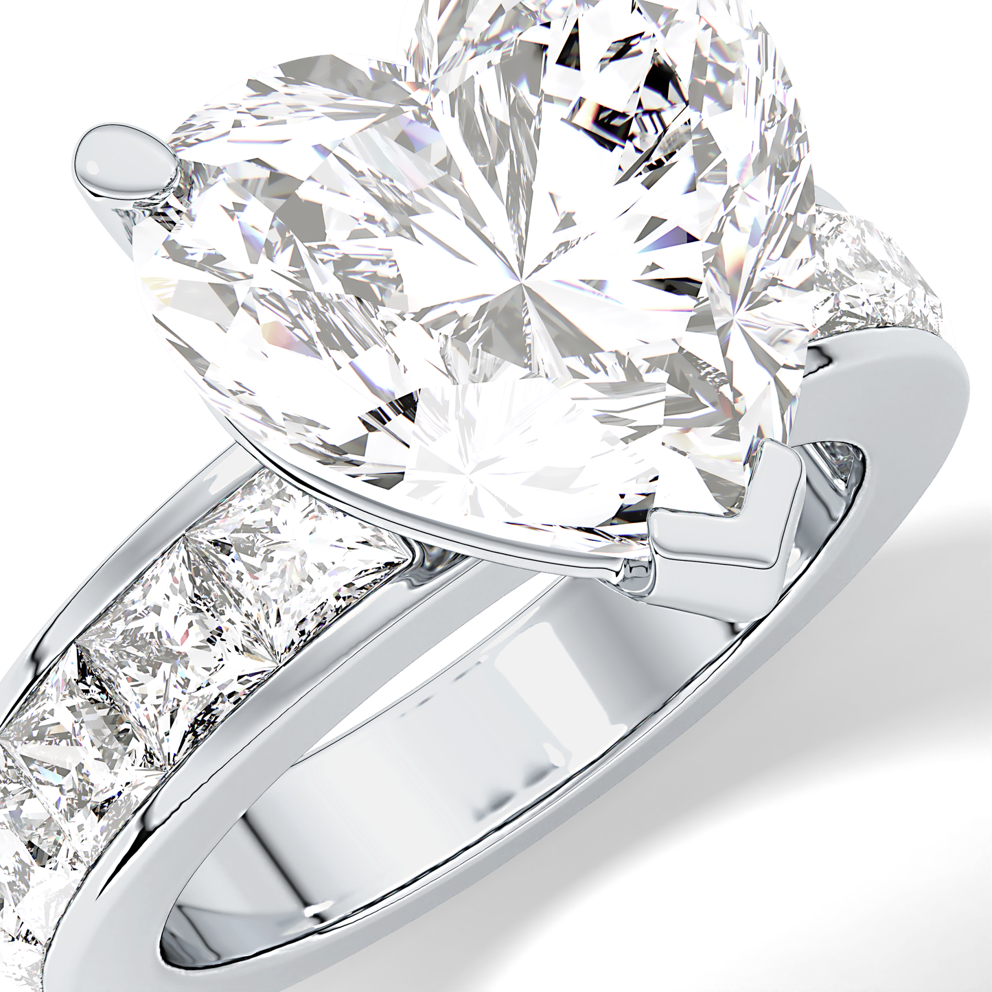 Heart Channel Pave Lab Grown Diamond Engagement Ring