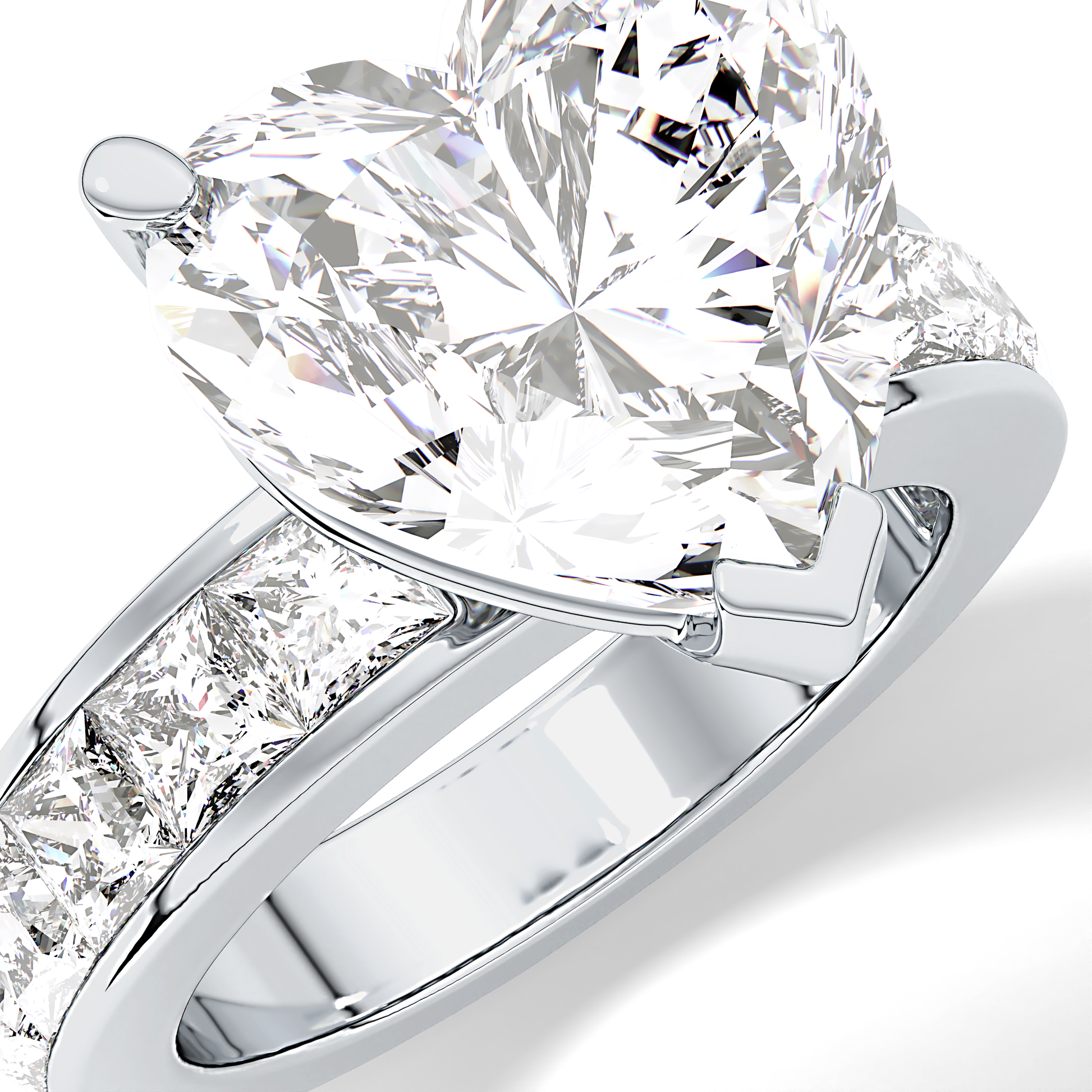 Heart Channel Pave Lab Grown Diamond Engagement Ring
