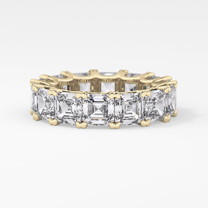 Full Eternity Wedding Band with 10.21 TCW Emerald and Square Cut Moissanite – Yellow, White, or Rose Gold